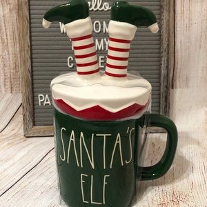 RAE DUNN SANTA’S ELF Mug w/ Elf Legs Topper NWT